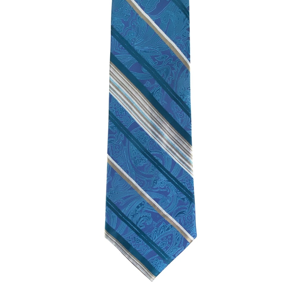 Concepts by Claiborne Mens Tie Blue Paisley Striped Silk Formal Business 57x4